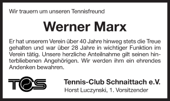 Traueranzeige von Werner Marx von Pegnitz-Zeitung